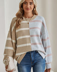 Striped Colorblock Drop Shoulder Sweater