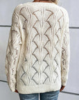 Women Hollow Out Knit V Neck Drop Shoulder Sweater