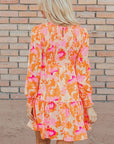 Women Smocked Lantern Sleeve Ruffle Mini Dress