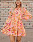 Women Smocked Lantern Sleeve Ruffle Mini Dress