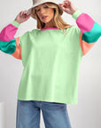 Women Colorblock Patchwork Long Sleeve Loose Top