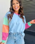 Women Colorblock Patchwork Long Sleeve Loose Top