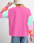 Women Colorblock Patchwork Long Sleeve Loose Top