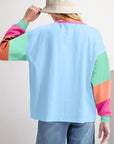 Women Colorblock Patchwork Long Sleeve Loose Top