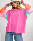 Women Colorblock Patchwork Long Sleeve Loose Top