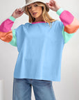 Women Colorblock Patchwork Long Sleeve Loose Top