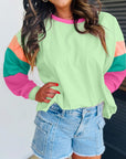 Women Colorblock Patchwork Long Sleeve Loose Top