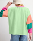 Women Colorblock Patchwork Long Sleeve Loose Top