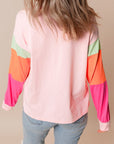 Women Colorblock Patchwork Long Sleeve Loose Top