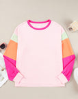 Women Colorblock Patchwork Long Sleeve Loose Top