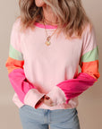 Women Colorblock Patchwork Long Sleeve Loose Top