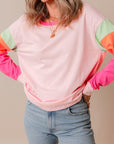 Women Colorblock Patchwork Long Sleeve Loose Top