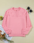 Women Flower Detail Knitted Notched Neck Sweater