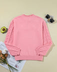 Women Flower Detail Knitted Notched Neck Sweater