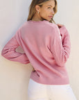 Women Flower Detail Knitted Notched Neck Sweater