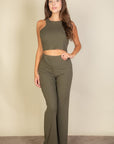 Ribbed Cropped Top and Bootcut Pants Sets