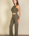 Ribbed Cropped Top and Bootcut Pants Sets