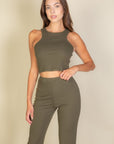 Ribbed Cropped Top and Bootcut Pants Sets