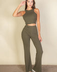 Ribbed Cropped Top and Bootcut Pants Sets