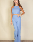 Ribbed Cropped Top and Bootcut Pants Sets