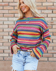 Multicolor Jacquard Geo Long Sleeve T Shirt