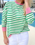 Women  Striped Contrast Edge Long Sleeve Top