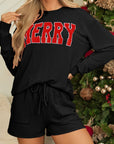 Corded MERRY Long Sleeve Top and Shorts Pajama Set