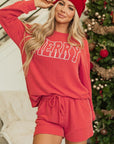 Corded MERRY Long Sleeve Top and Shorts Pajama Set