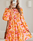 Abstract Smocked Bust Lantern Ruffle Mini Dress