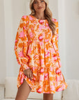 Abstract Smocked Bust Lantern Ruffle Mini Dress