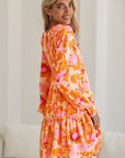 Abstract Smocked Bust Lantern Ruffle Mini Dress