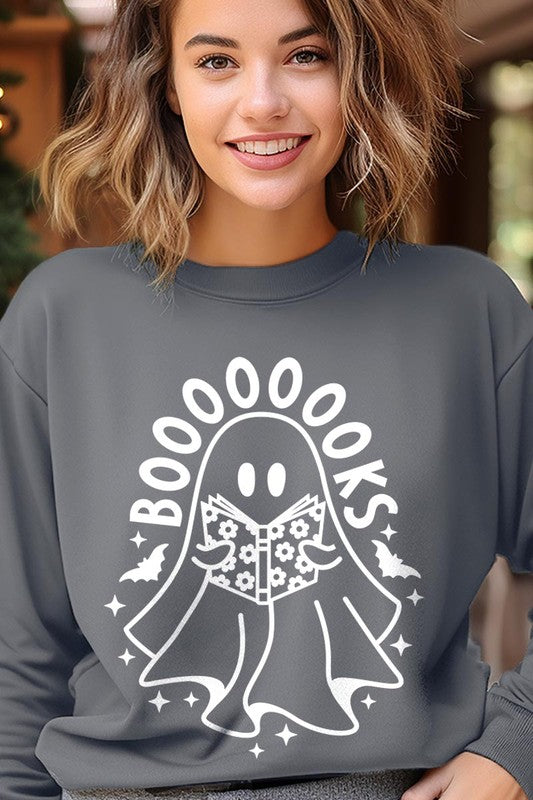 Cute Ghost Book Lover Graphic Fleece Sweatshirts