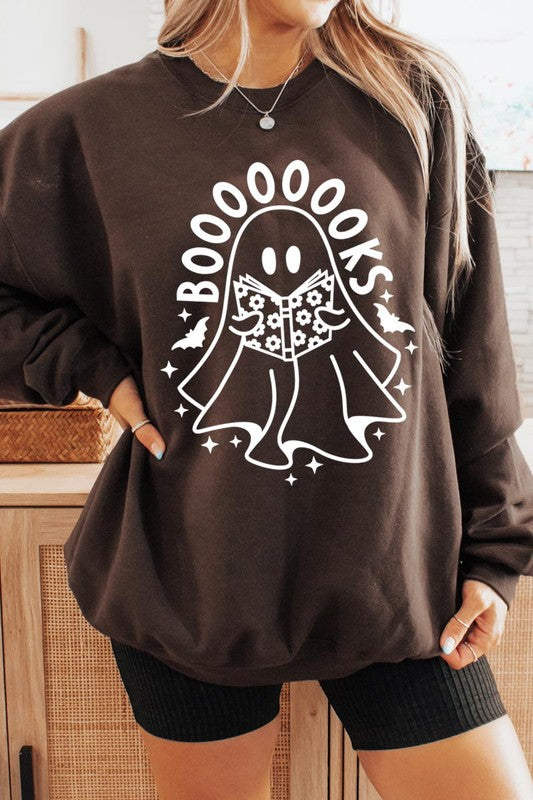 Cute Ghost Book Lover Graphic Fleece Sweatshirts