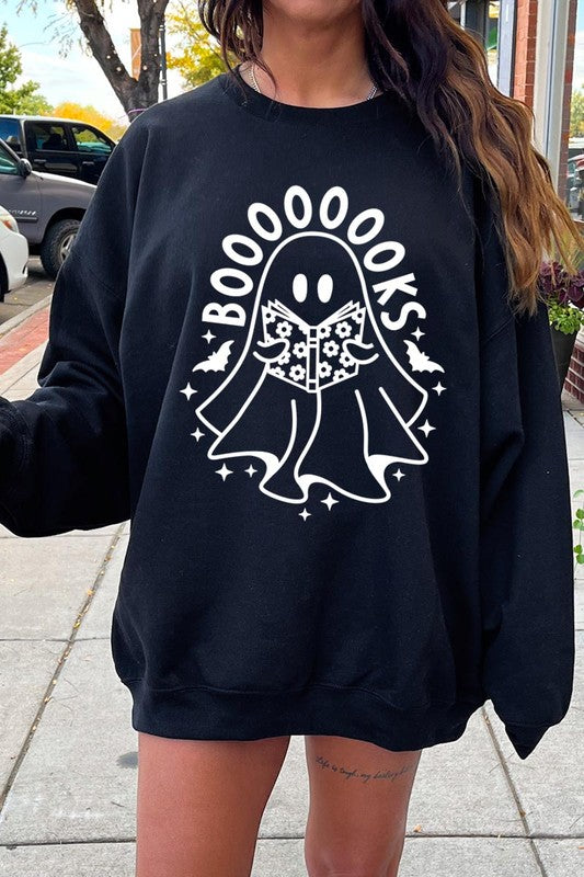 Cute Ghost Book Lover Graphic Fleece Sweatshirts