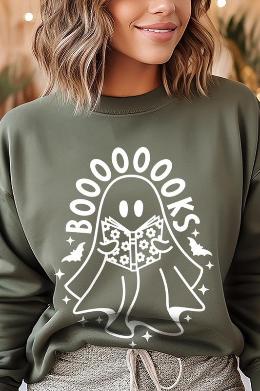 Cute Ghost Book Lover Graphic Fleece Sweatshirts