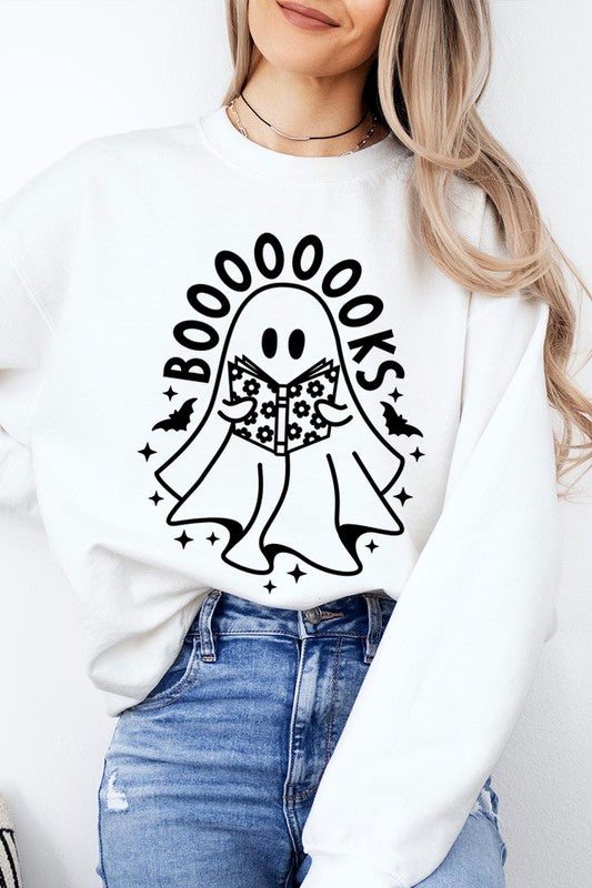 Cute Ghost Book Lover Graphic Fleece Sweatshirts