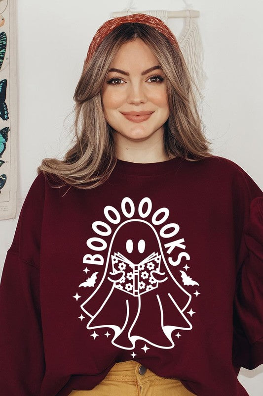 Cute Ghost Book Lover Graphic Fleece Sweatshirts