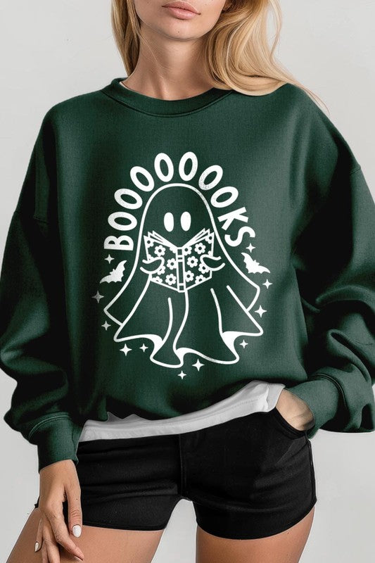 Cute Ghost Book Lover Graphic Fleece Sweatshirts