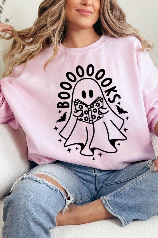 Cute Ghost Book Lover Graphic Fleece Sweatshirts