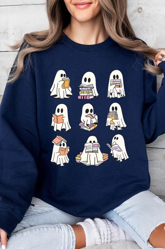 Funny Ghost Book Nerd Graphic Fleece Sweatshirts