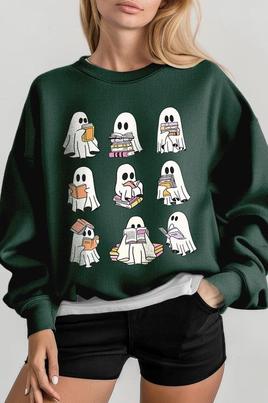 Funny Ghost Book Nerd Graphic Fleece Sweatshirts