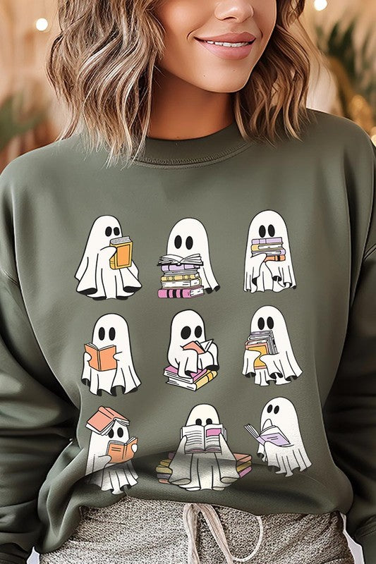 Funny Ghost Book Nerd Graphic Fleece Sweatshirts