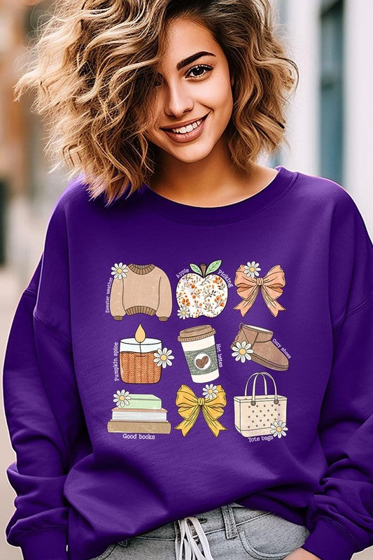 Fall Girly Doodle Graphic Fleece Sweatshirts