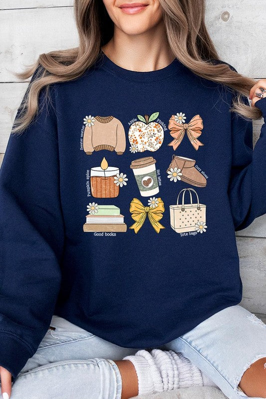 Fall Girly Doodle Graphic Fleece Sweatshirts