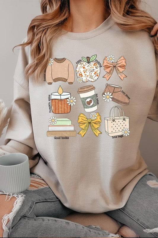 Fall Girly Doodle Graphic Fleece Sweatshirts