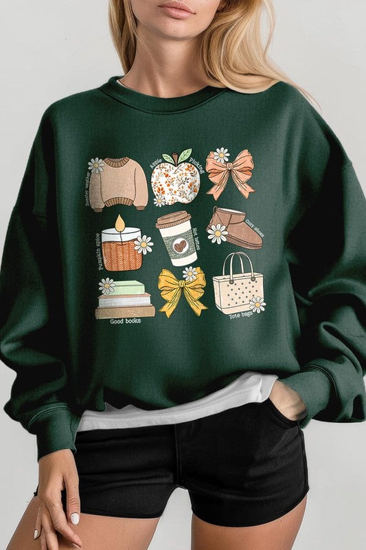 Fall Girly Doodle Graphic Fleece Sweatshirts