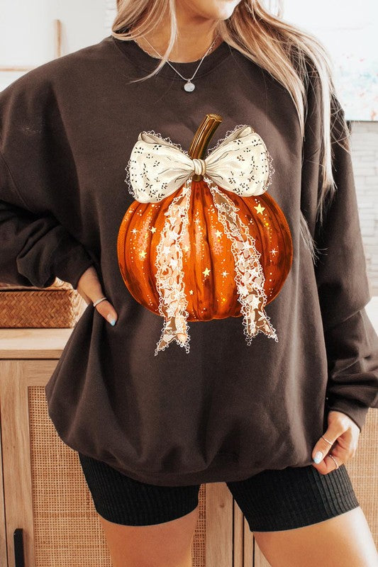 Coquette Bow Halloween Pumpkin Fleece Sweatshirts