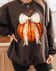 Coquette Bow Halloween Pumpkin Fleece Sweatshirts