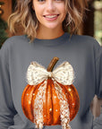 Coquette Bow Halloween Pumpkin Fleece Sweatshirts