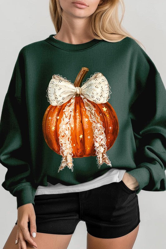 Coquette Bow Halloween Pumpkin Fleece Sweatshirts